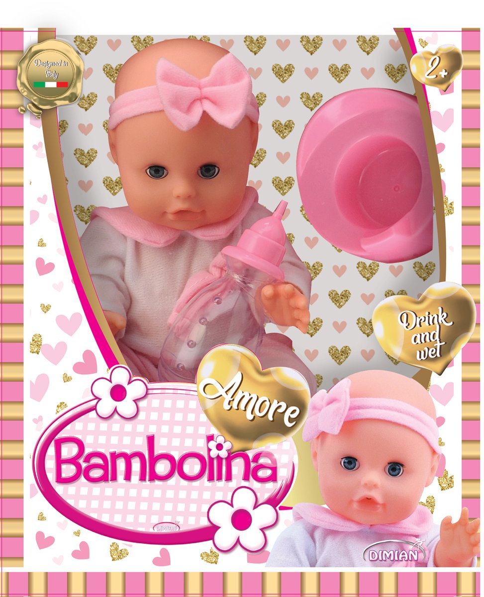 Dimian Puppe mit Töpfchen und Trinkflasche – Amore – 33 cm.
