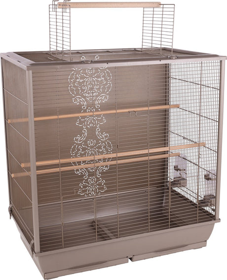 Flamingo-Voliere, Sittichkäfig, Ibis-Taupe – geräumiger Vogelkäfig mit Sitzstangen und Futternäpfen mit Dachöffnung – 78 x 48 x 81,5 cm