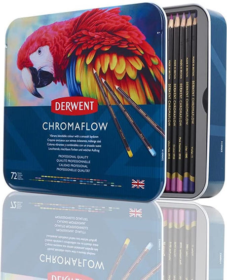 Derwent Chromaflow Buntstifte in der Dose – Set mit 72 Bleistiften mit weichem Kern – sortiert