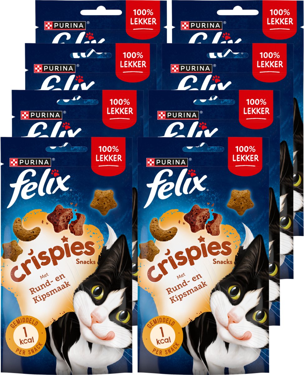 Felix Crispies - Katzensnacks - Katzenleckerlis - Rinderhuhn - 8 x 45 g