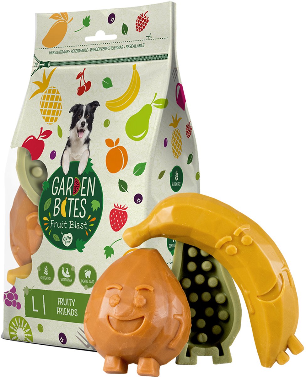 Garden Bites duvoplus – fruchtige Freunde Hundesnacks – Hundeleckerlis – vegetarisch, glutenfrei – groß, 3 Stück