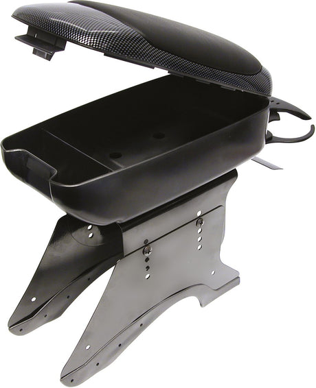 Carpoint armsteun – uitvoering met zwart carbon - montage op middenconsole - handig opberg vak - in hoogte verstelbaar 24 tot 30cm - breedte instelbaar van 8 tot 13cm - inclusief montage materiaal