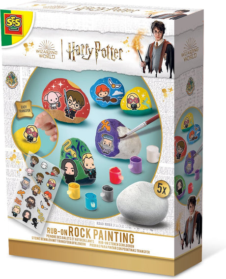 Ses Creative – Harry Potter – Steinmalerei – 5 Steine, 6 Farben, Pinsel und Rubbelaufkleber – Bastelset für Kinder