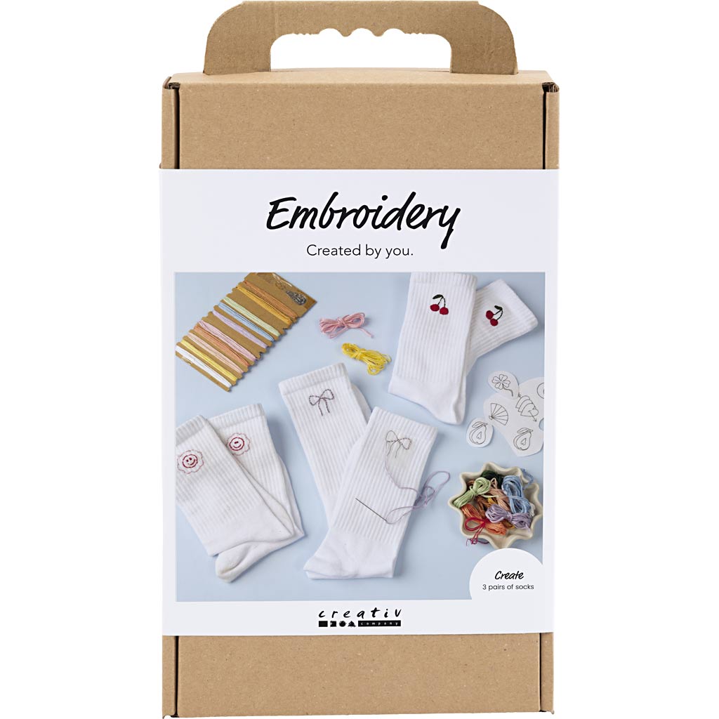 Creativ Company Hobby-Set Stickerei, Socken, weiß, 1 Box