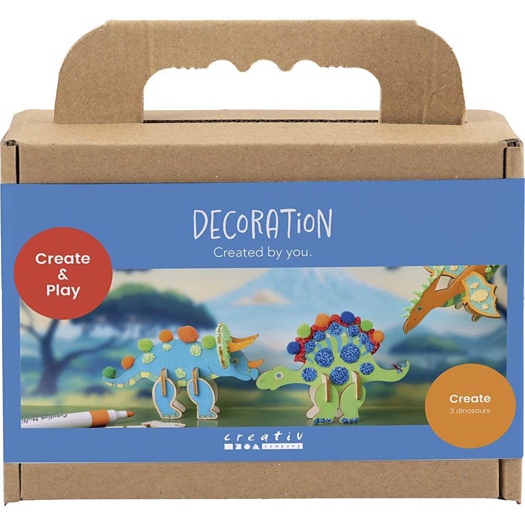 Creativ Company Mini-Hobby-Set Dekoration, Dinosaurier, Rot, Blau, Grün, Orange, 1 Box