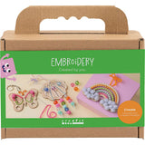 Creativ Company Mini-Hobby-Set Stickerei, Schmetterling, Muschel, Regenbogen, verschiedene Farben, 1 Box