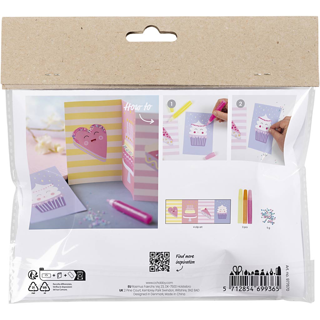 Creativ Company Mini-Hobby-Set Dekoration, Kuchen, Pastellrosa, Pastelllila, Pastellgelb, 1 Box