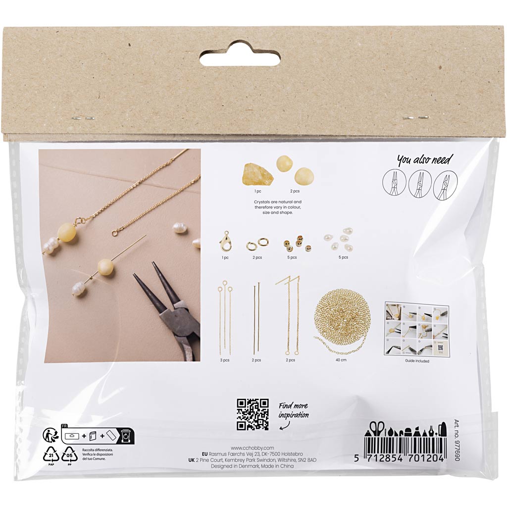 Creativ Company Mini-Hobby-Set Schmuck, Halskette und Ohrringe aus Honigcalcit, 1 Box