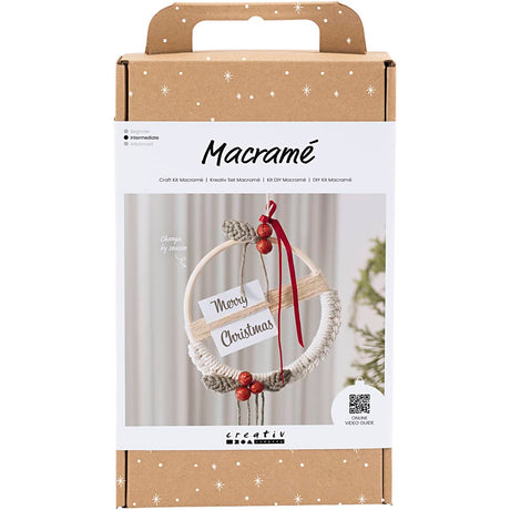 Creativ Company Hobby-Set Makramee, Weihnachtskranz, Moosgrün, Weihnachtsrot, gebrochenes Weiß, 1 Box