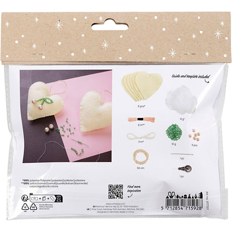 Creativ Company Mini-Hobby-Set Nähen, Herzen, gebrochenes Weiß, 1 Box