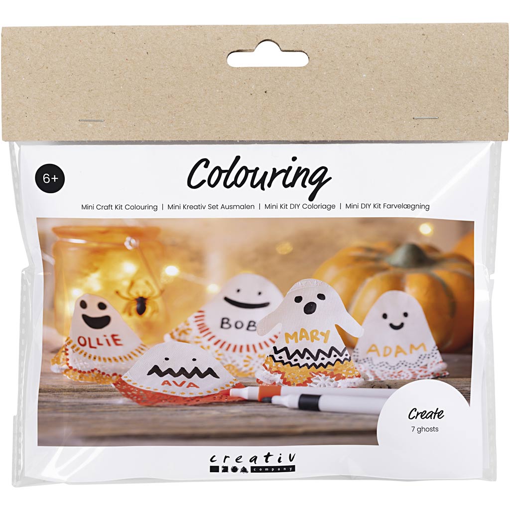 Creativ Company Mini-Hobby-Set zum Ausmalen, Geister, Schwarz, Hellorange, Mittelorange, Weiß, 1 Box