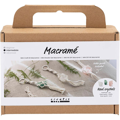 Creativ Company Mini-Hobby-Set Makramee, Schlüsselanhänger, matt transparent, staubiges Grün, zartes Rosa, helles Natur, 1 Box