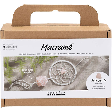 Creativ Company Mini-Hobby-Set Makramee, Traumfänger mit Rosenquarz, hellrosa, weiß, 1 Box