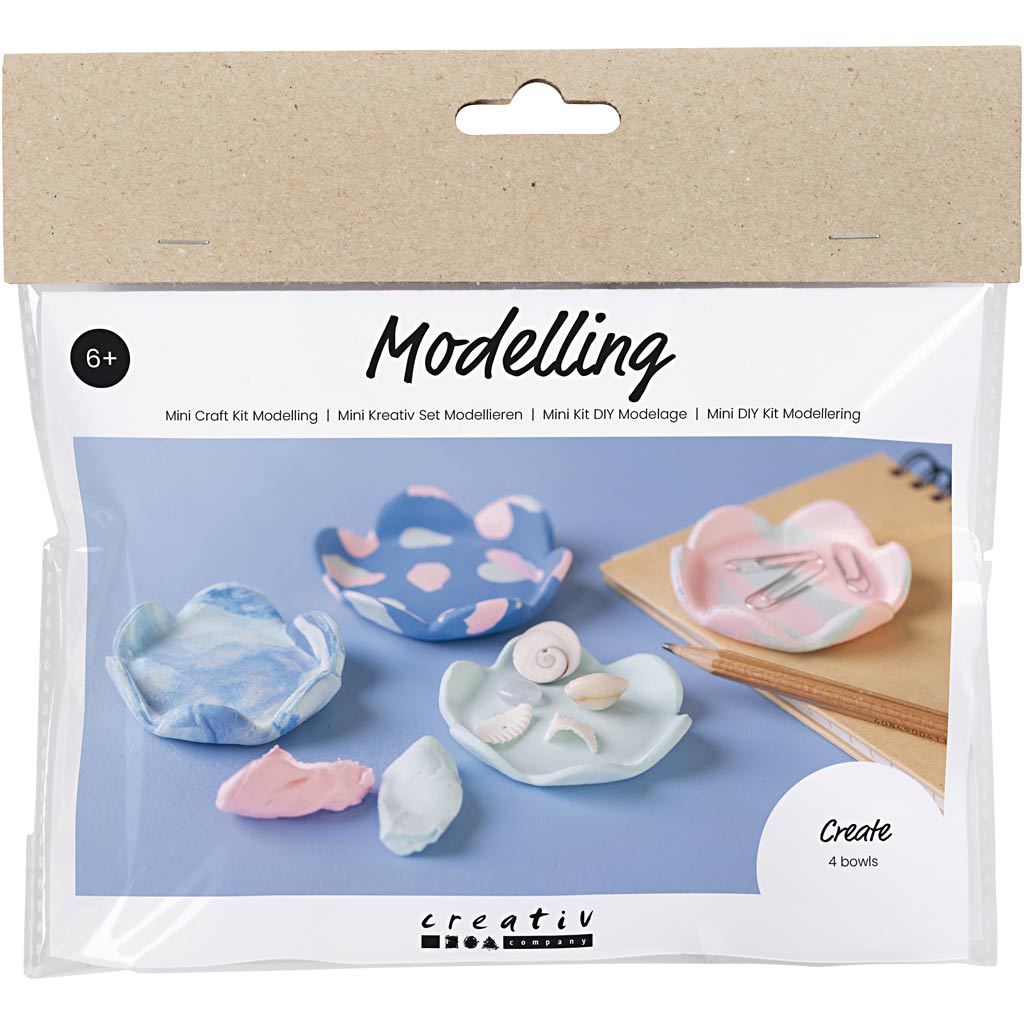 Creativ Company Mini-Hobby-Set Bildhauerei, Schalen, Pastellblau, Hellrosa, 1 Box