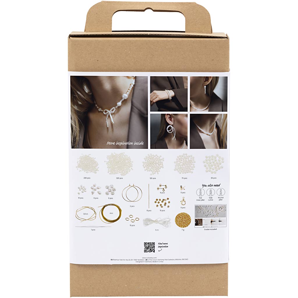 Creativ Company Kreativbox für Schmuck, Halsketten, Armbänder, Ohrringe, vergoldet, weißes Perlmutt, 1 Box