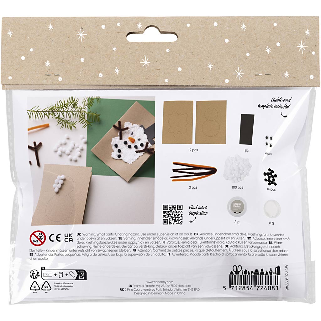 Creativ Company Mini-Hobby-Set Dekoration, Weihnachtskarten mit Schneemännern, Schwarz, Braun, Mittelorange, Weiß, 1 Box