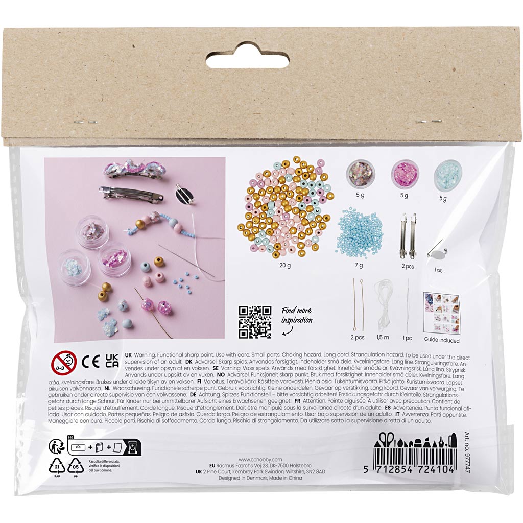 Creativ Company Mini-Hobby-Set, Schmuck, Halskette, Armband, Clips, Brosche, Blau, Hellblau, Pastellrosa, 1 Box