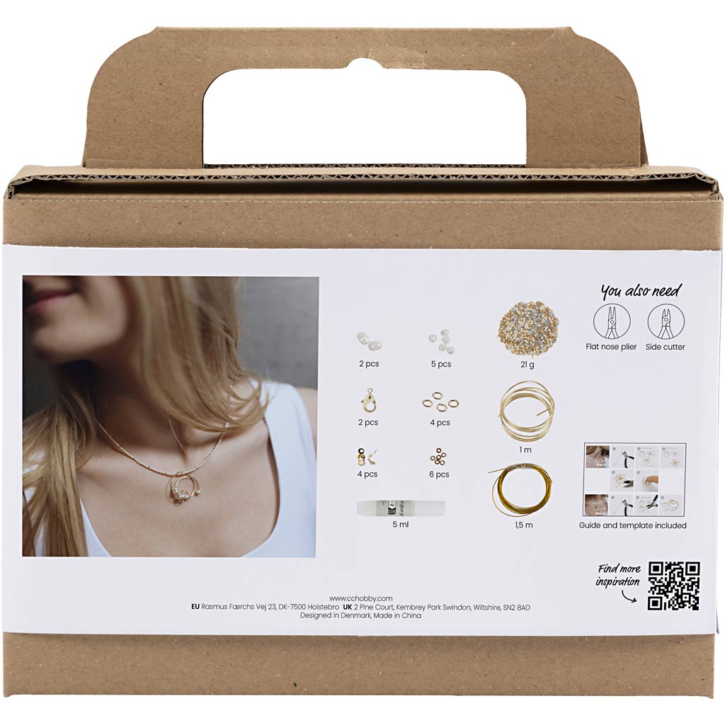 Creativ Company Mini-Hobby-Set Schmuck, Halskette mit Anhänger mit Metalldraht, vergoldet, 1 Box