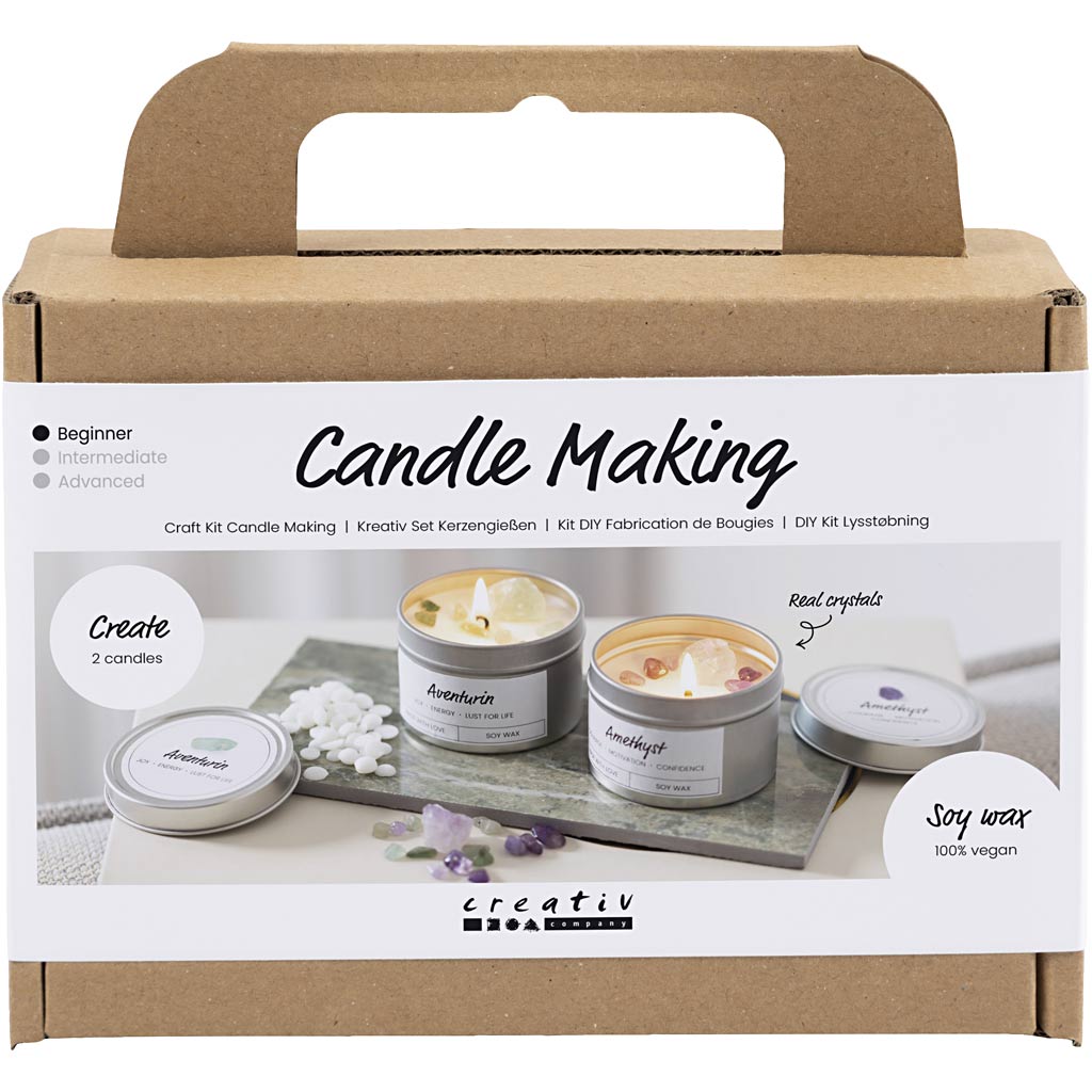 Creativ Company Mini-Hobby-Set zur Kerzenherstellung, Sojakerze mit Aventurin und Amethyst, cremefarben, gebrochenes Weiß, 1 Box