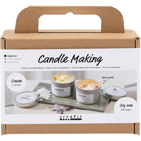 Creativ Company Mini-Hobby-Set zur Kerzenherstellung, Sojakerze mit Aventurin und Amethyst, cremefarben, gebrochenes Weiß, 1 Box