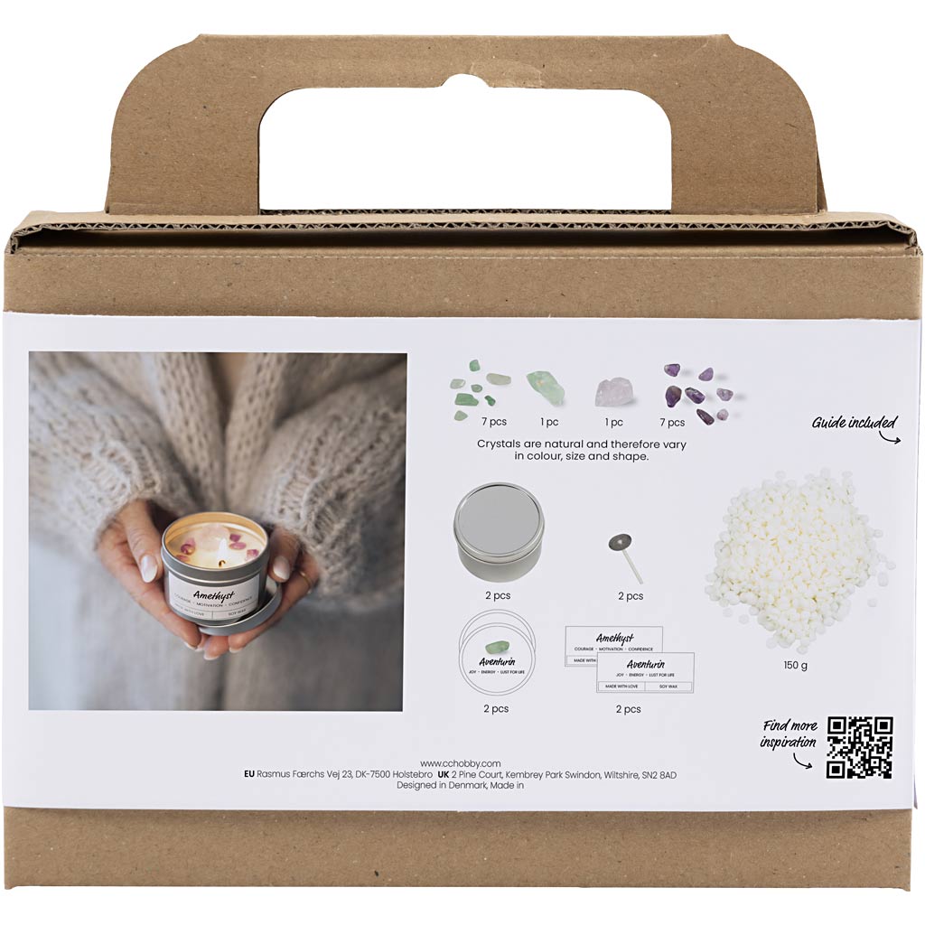 Creativ Company Mini-Hobby-Set zur Kerzenherstellung, Sojakerze mit Aventurin und Amethyst, cremefarben, gebrochenes Weiß, 1 Box