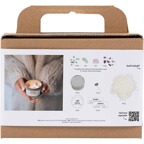 Creativ Company Mini-Hobby-Set zur Kerzenherstellung, Sojakerze mit Aventurin und Amethyst, cremefarben, gebrochenes Weiß, 1 Box