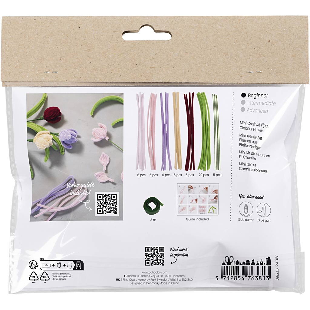 Creativ Company Mini-Hobby-Set Blumen aus Chenilledraht, Tulpen, verschiedene Farben, 1 Box