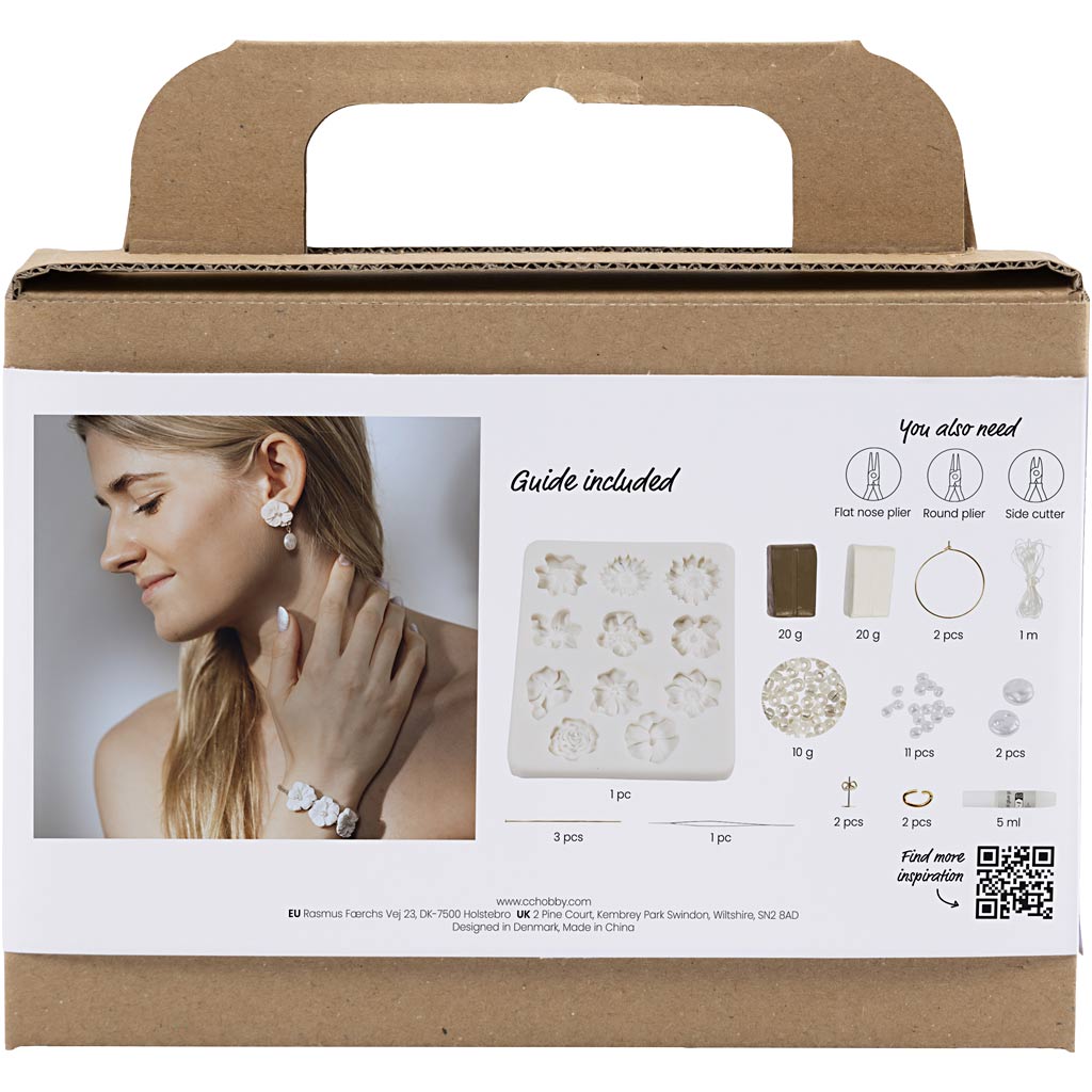 Creativ Company Mini-Hobby-Set Schmuck, Ohrringe, Armband und Halskette mit Blumendesign, Beige, Hellbeige, Beige, 1 Box