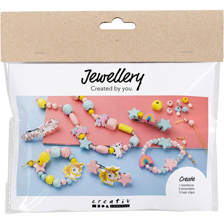 Creativ Company Mini-Hobby-Set Schmuck, Halskette, Armbänder, Ohrringe, Hellblau, Hellrot, Gelb, 1 Box