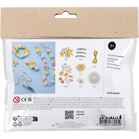 Creativ Company Mini-Hobby-Set Schmuck, Halskette, Armbänder, Ohrringe, Hellblau, Hellrot, Gelb, 1 Box
