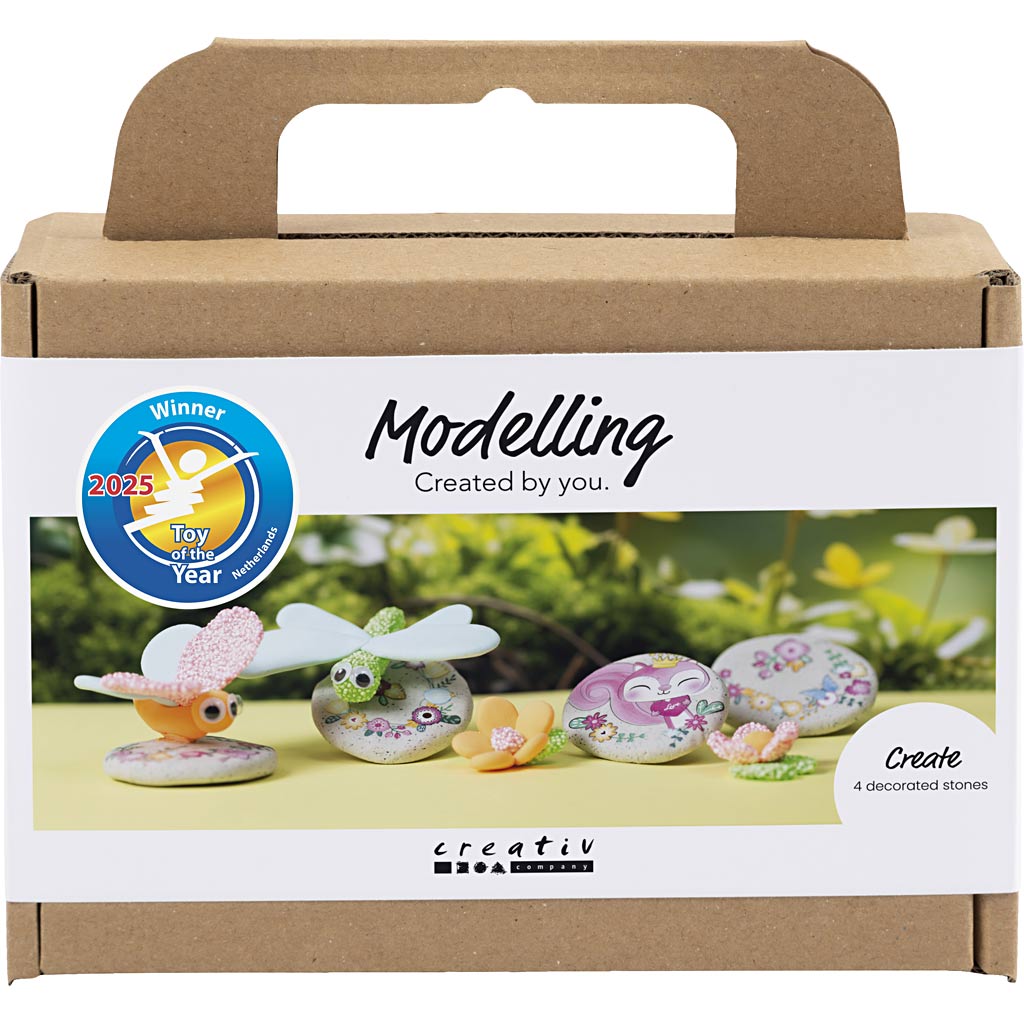 Creativ Company Mini-Hobby-Set Modellieren, Stein mit Insekt, Grau, Hellrosa, Helltürkis, 1 Box