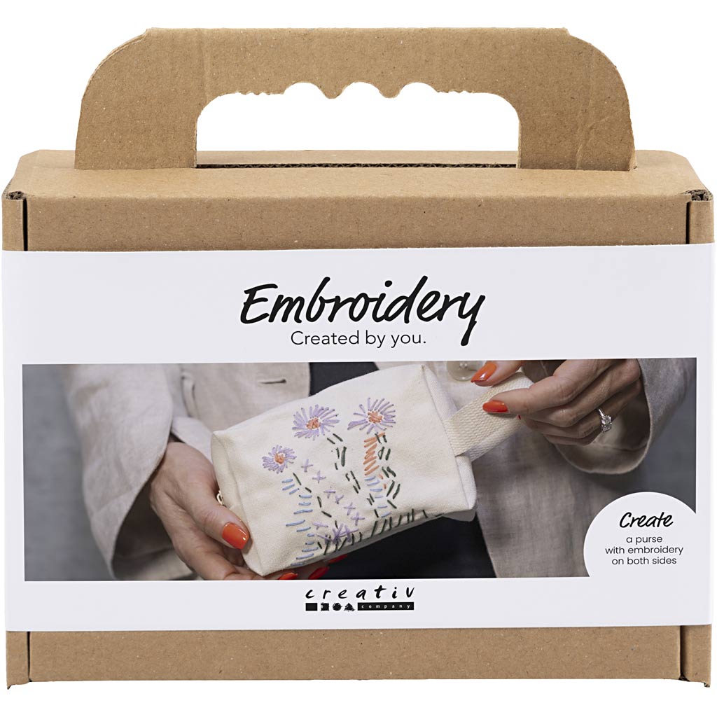 Creativ Company Mini-Hobby-Set Stickerei, Schminktasche, Creme, 1 Box