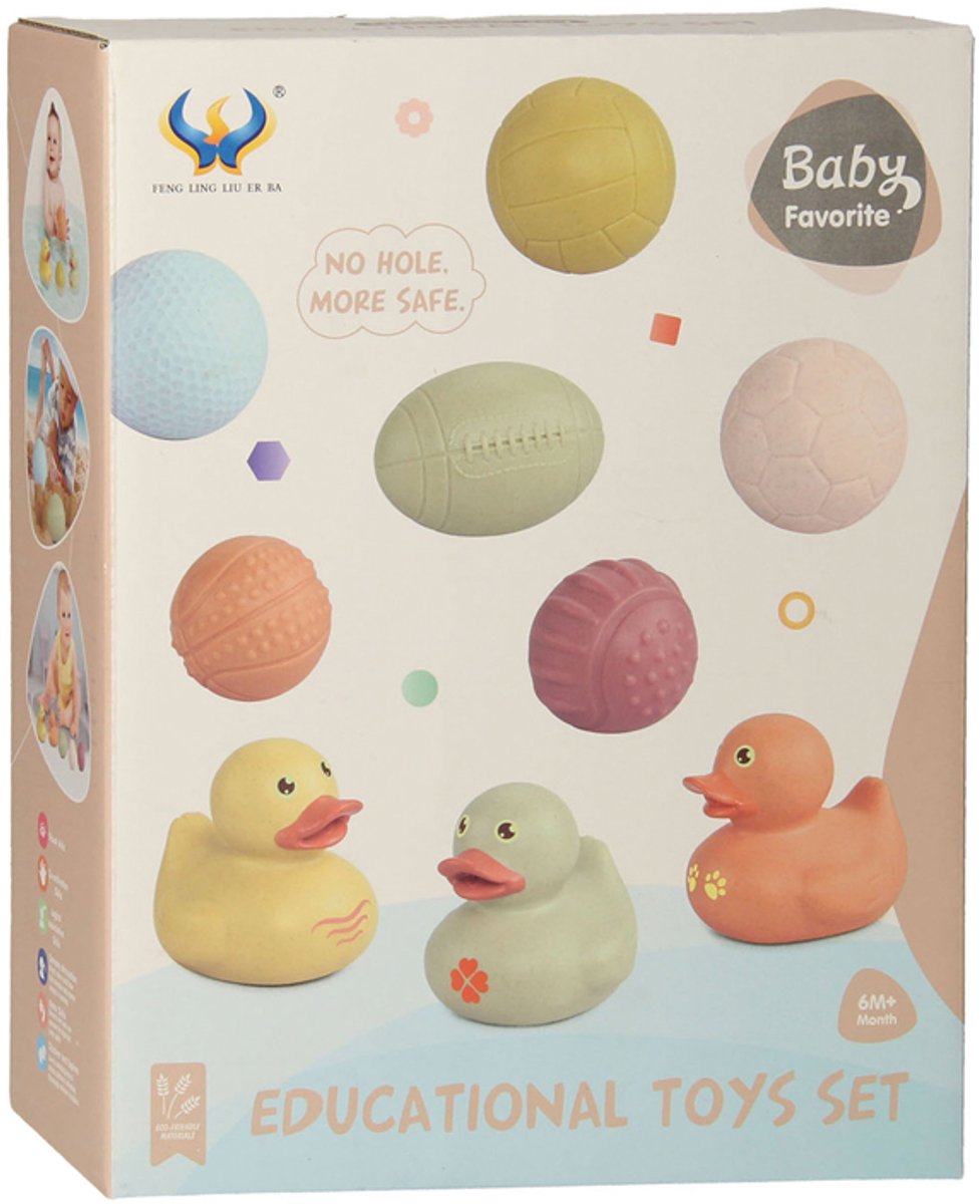 Lobbes Spielzeug zum Beispiel, Badespielzeug-Set mit sensorischen Badebällen, Gummienten, Pastell