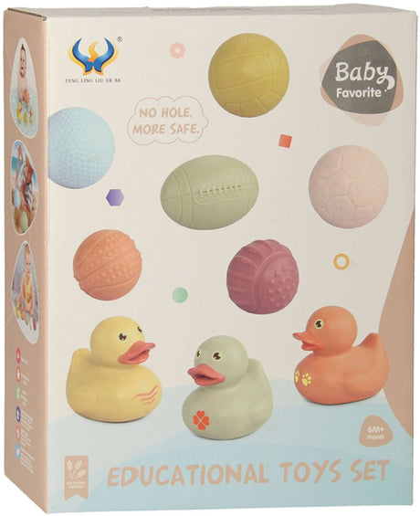 Badespielzeugset mit sensorischen Badebällen, Gummienten, Pastell