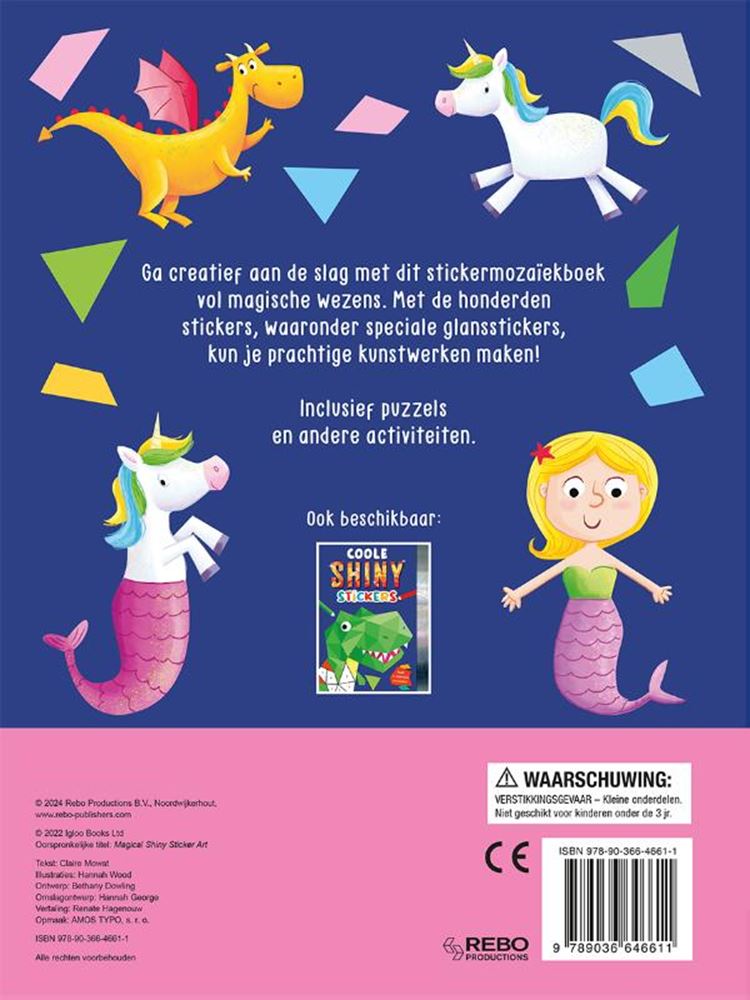 Cooles, glänzendes Stickerbuch mit magischen Kreaturen, 12 Mosaike