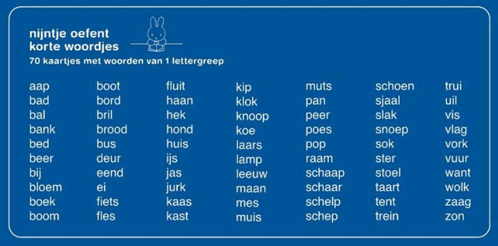 Übungskarten für das Central Book House. Miffy übt kurze Wörter
