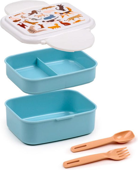 Feline feine Bento-Box mit Katzenclip, Lunchbox mit Besteck
