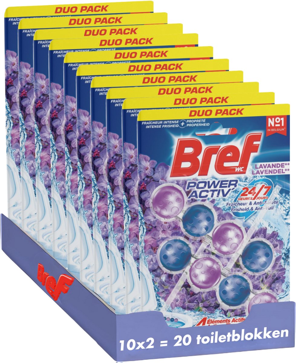 Bref – Power Activ – Lavendel – Toilettenblock – saubere und frische Toilette – Schmutzschutz – Vorteilspack – 10 x 2 Stück