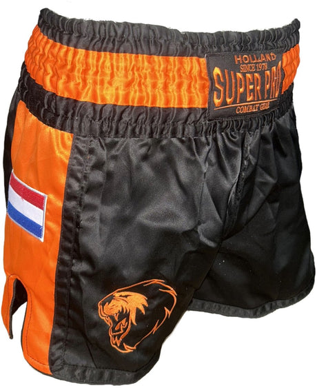 Super pro nations holland kickboks broekje zwart oranje (beschikbaar in verschillende maten)