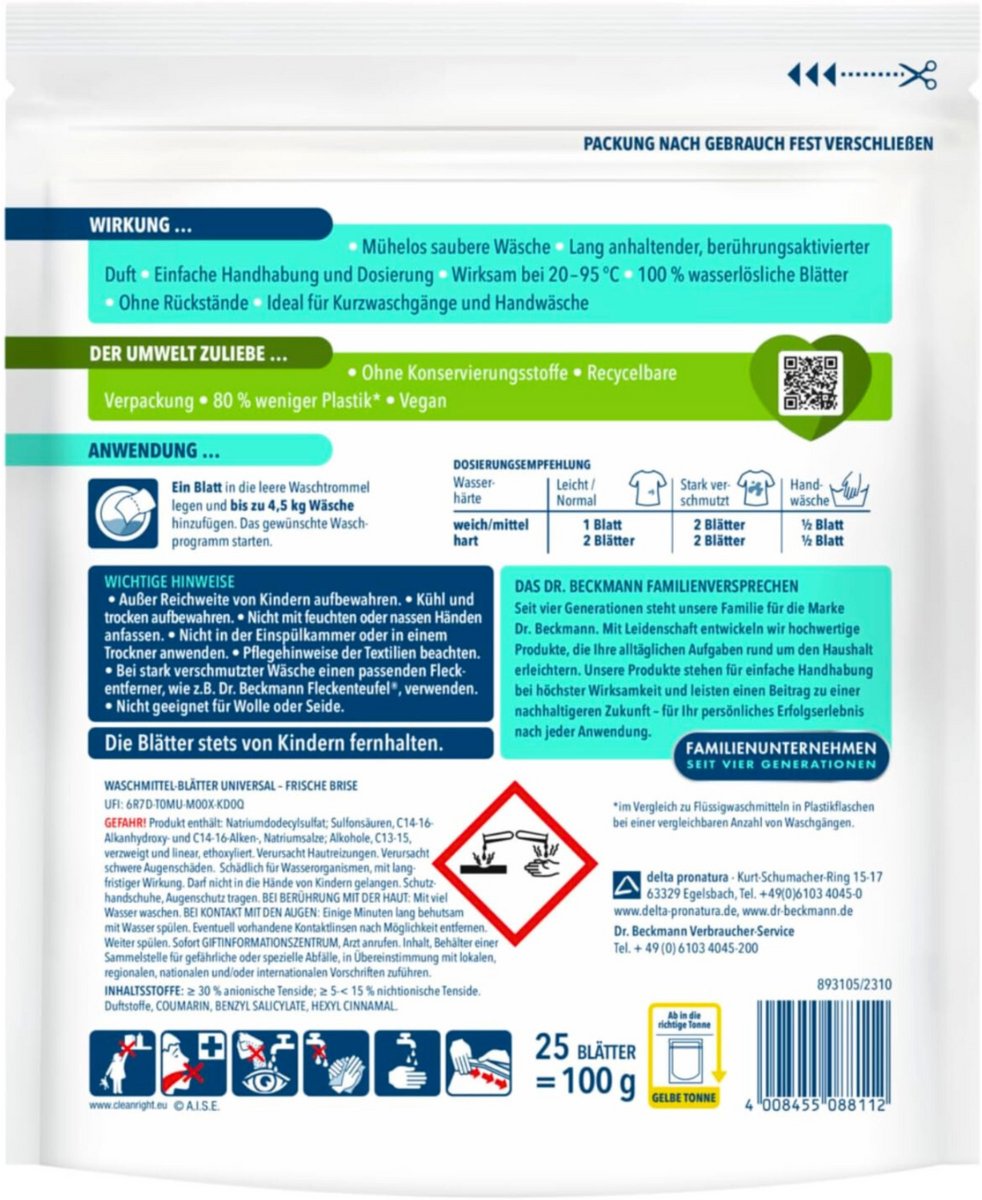 Dr. Beckmann D. Beckmann Magic Leaves Universal - 25 Waschblätter - 25 Wäschen - Waschstreifen - Waschtücher