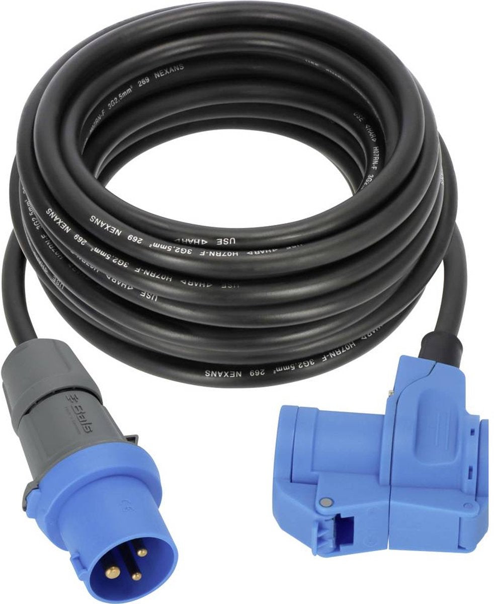 Brennerstuhl CEE-Camping-Verlängerungskabel 10m Kabel in Schwarz (CEE-Stecker und Winkelkupplung inkl. Schutzkontakt-Kombisteckdose, 230V 16A, für den dauerhaften Außeneinsatz, Made in Germany)