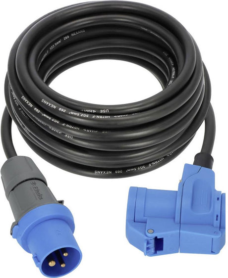 Brennerstuhl CEE-Camping-Verlängerungskabel 10m Kabel in Schwarz (CEE-Stecker und Winkelkupplung inkl. Schutzkontakt-Kombisteckdose, 230V 16A, für den dauerhaften Außeneinsatz, Made in Germany)