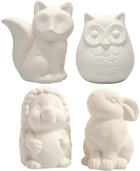 Kreativunternehmen https: www.cchobby.nl Spardose-Eule-Fuchs-Igel-Hase-h-9-10-cm-weiß-4-teilig-1-Box
