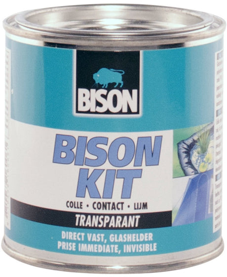 Bison Kit® transparente Dose 250 ml, glasklar, stark, universeller Kontaktkleber, feuchtigkeitsbeständig, frostbeständig, -40°C bis +70°C, einfache Anwendung, für unzählige Reparaturen