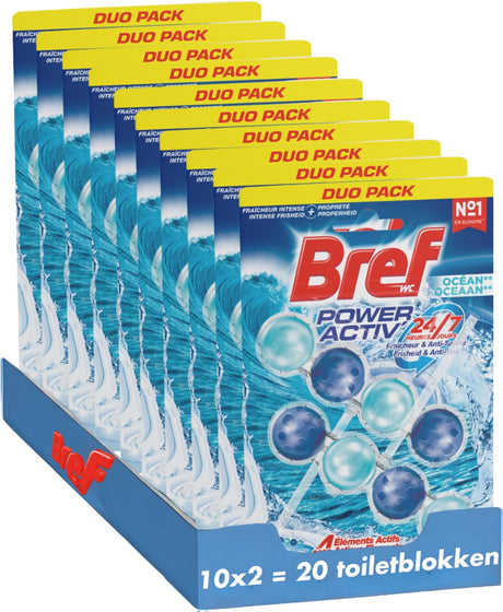 Bref – Power Activ – Ocean – Toilettenblock – saubere und frische Toilette – Schmutzschutz – Vorteilspack – 10 x 2 Stück