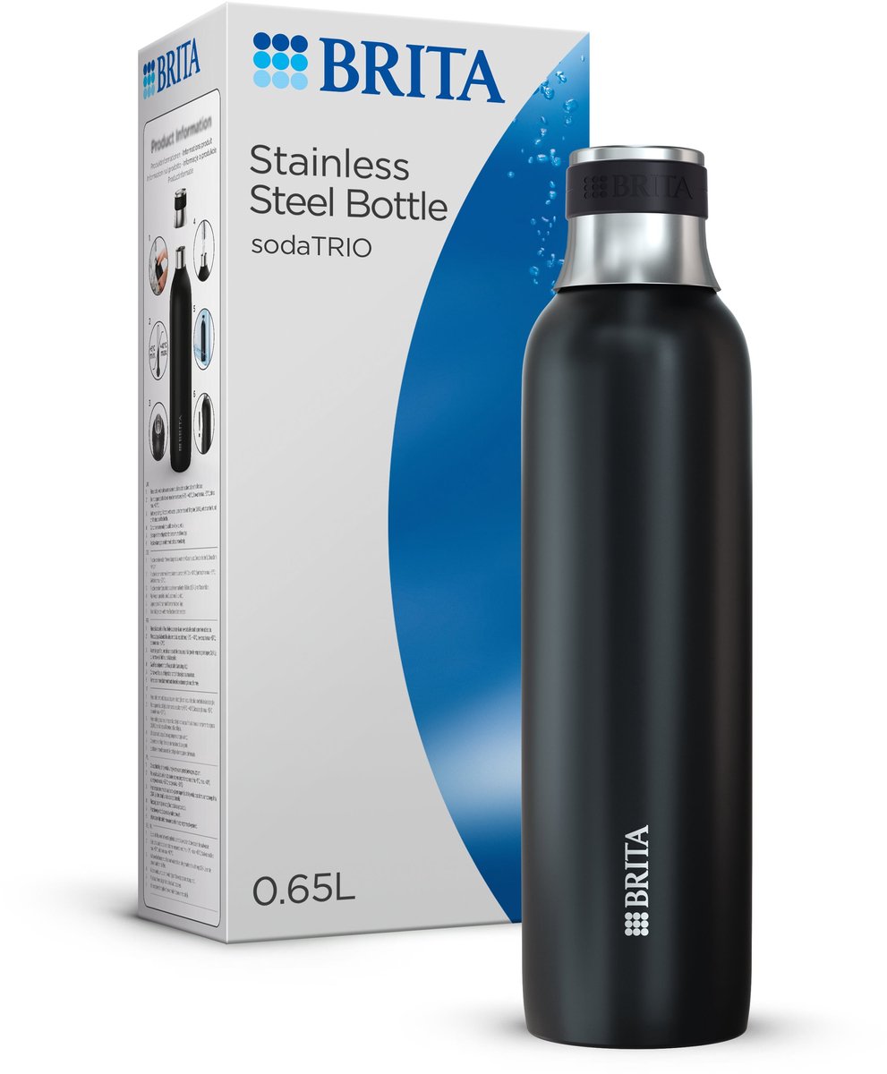 Brita - Soda Trio - Edelstahlflasche - Schwarz - Klein - 1er-Pack