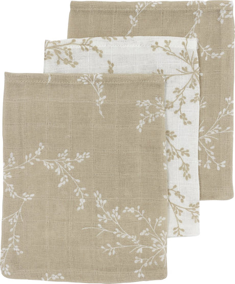 Meyco Baby Branches Waschlappen – 3er-Pack – hydrophil – Sand – 20 x 17 cm