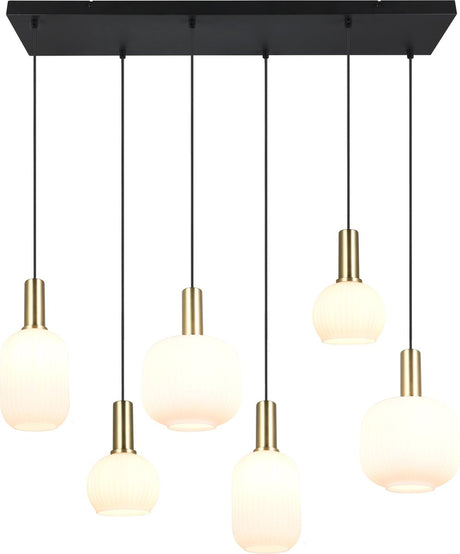Trio diva - hanglamp - messing mat - wit glas - excl. 6x e27 8,5 w - plafondbevestiging - in hoogte verstelbaar