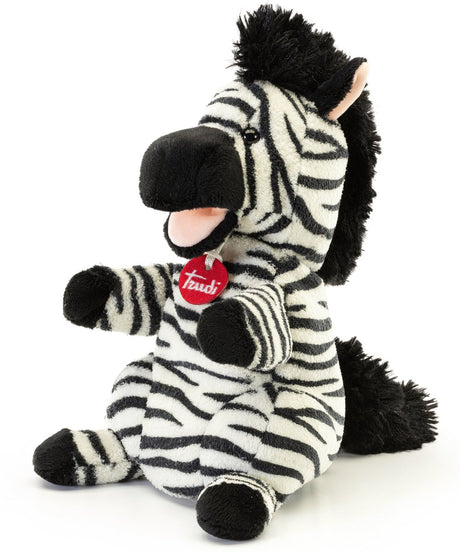 Trudi - Handpuppen Handpuppe Zebra 29 cm - handgefertigt in Italien - weicher Plüsch - Kuscheltier für Jungen und Mädchen - schwarz und weiß - 17x29x18 cm Größe S