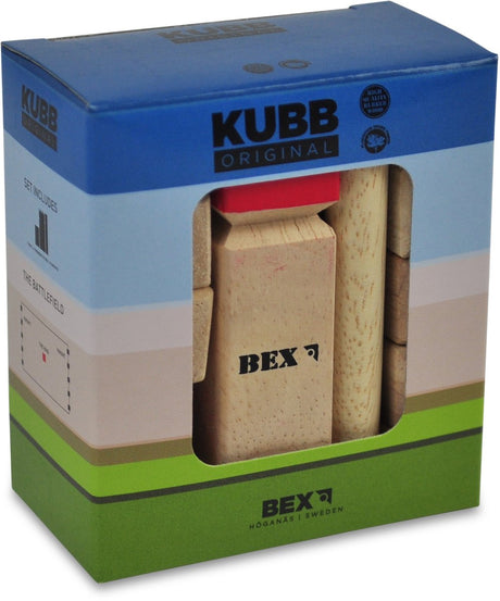Bex Kubb Mini – Schwedisches Wikingerschach – Tischmodell Dekospiel – Vollgummiholz – König mit roter Krone – ab 8 Jahren